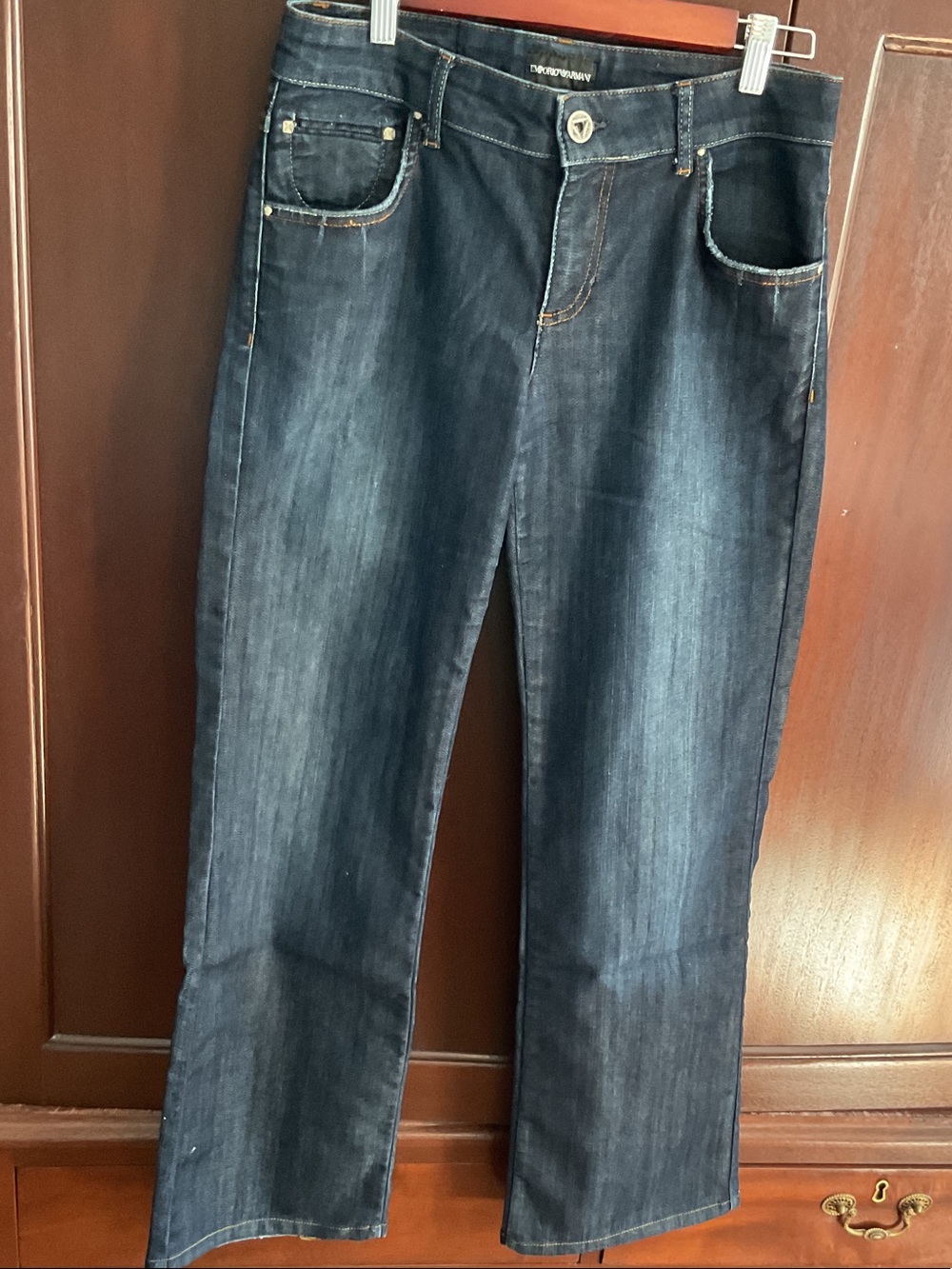 Emporio Armani Dark Blue Straight-Leg Jeans. In excellent condition. Size 29.